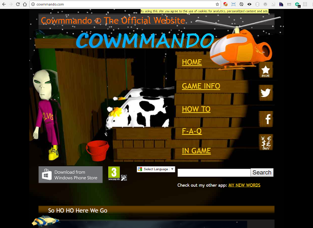 Cowmmando game website screenshot